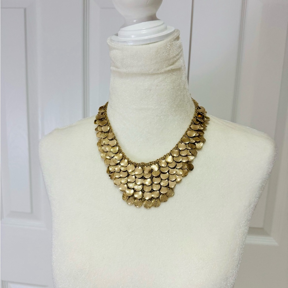 Gold Fish Scale Bib Necklace statement jewelry resortwear accessory